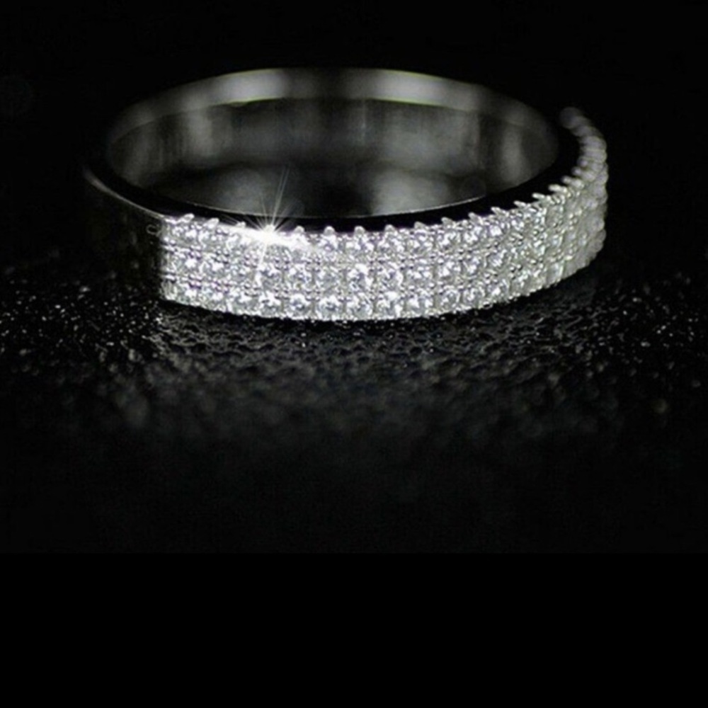 Diamond Eternity Ring Band pave setting 1/2 comfort fit 3 row - Picture 5 of 9